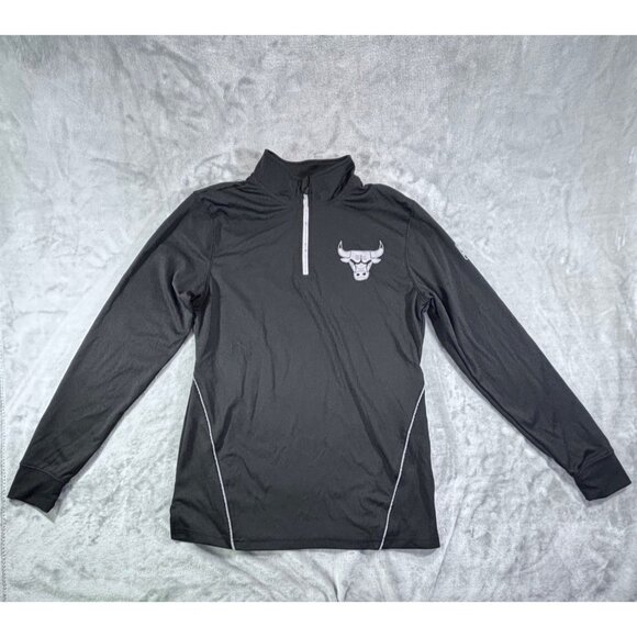 NBA Chicago Bulls Sweater men's small Black  Pullover Reflective Shirt 1/4 Zip - Picture 1 of 10